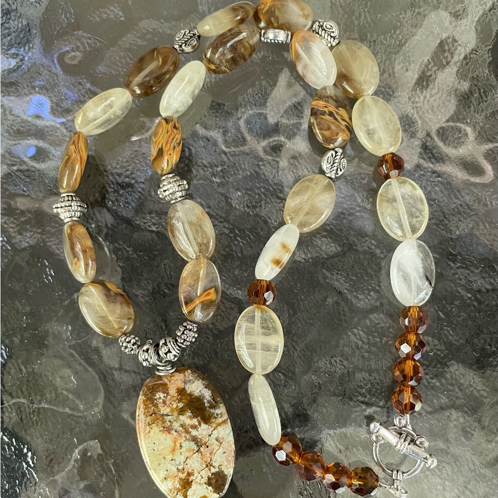 Gemstone Statement Necklace Handmade Wire Wrapped Pendant
